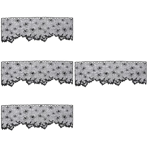 VALICLUD 4 Stück Halloween Spitze Fenstervorhang Spinnennetz Tischdecke Fledermäuse Türvorhang Schwarze Spitze Spinnennetz Lampenschirm Kamintuch Tischdecke Duschvorhänge von VALICLUD