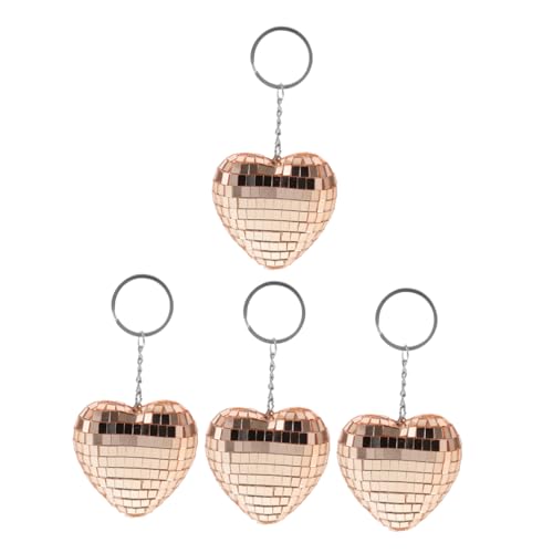 VALICLUD 4 Stück Herzförmiger Spiegel Disco Ball Schlüsselanhänger Multifunktionaler Party Bag Anhänger Tragbarer Modischer Taschenanhänger Reflektierendes Herz Design für Festivals und von VALICLUD