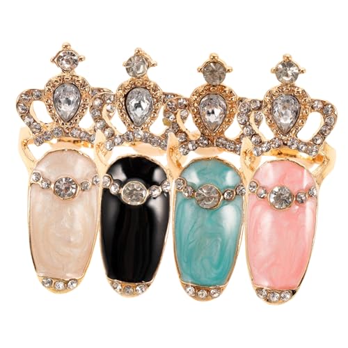 VALICLUD 4 Stück Teiliges Strass Fingernagelring mit Design Eleganter Nagel Schmuck für Damen für Manicure und Nail Art Bunte Acrylringe in Weiß Blau Schwarz und Modisches Nagelzubehör VALICLUD 4 Stück Teiliges Strass Fingernagelring mit Design Eleganter Nagel Schmuck für Damen für Manicure und Nail Art Bunte Acrylringe in Weiß Blau Schwarz und Modisches Nagelzubehör von VALICLUD