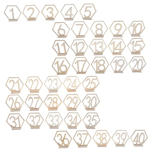 VALICLUD 40 Stück Holz Tischnummern Hochzeit Doppelseitig Hexagon Cutout Zahlen Rustikale Tischdekoration für Partys Jubiläen Leicht zu Platzieren und Zuordnen von VALICLUD