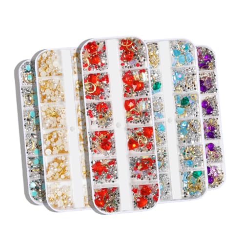 VALICLUD 5 Stück Teiliges Nagelkunst Perlen Strass und Nieten Langlebiges Nail Art Zubehör für Natürliche und Künstliche Nägel Kreative Maniküre deko für Damen und Professionelle Anwendung von VALICLUD