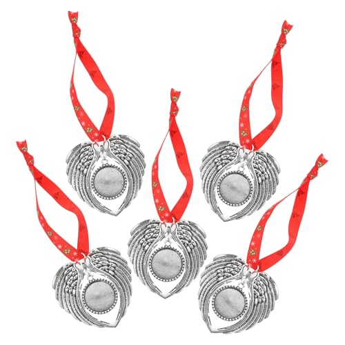 VALICLUD 5Pcs Weihnachtsbaumdekoration Hängende Verzierung Engel Anhänger Tabletts Cabochon Einstellungen Herz Lünette Anhänger Rohlinge Baum Tags (Silber) von VALICLUD