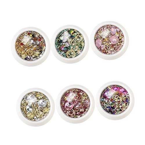 VALICLUD 6 Sätze Strasssteine Nageldeko für DIY Maniküre Leichte Langlebige Nail Art Zubehör Gemischte Designs Geeignet für Künstliche Nägel Damen Nail Art Supplies Geschenkidee von VALICLUD