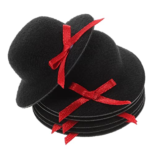 VALICLUD 6 Stück Miniatur Puppenhüte mit Schleife Kleine Schwarze Filzhüte für Weinflaschen und Blumenstrauß Dekoration Leichte Stabile Mini Hüte für Bastel und Cosplay Zwecke von VALICLUD