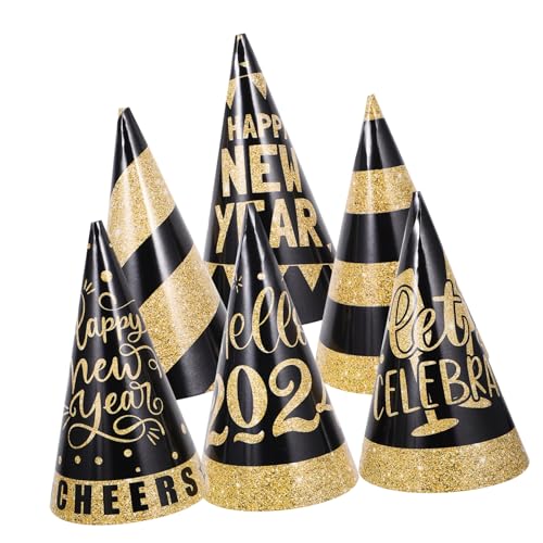 VALICLUD 6 Stück Schwarze Goldene Partyhüte Teiliges Papierkegel Year Cone Hats für Silvester Feier Foto Requisiten Lustige Party Dekorationen von VALICLUD