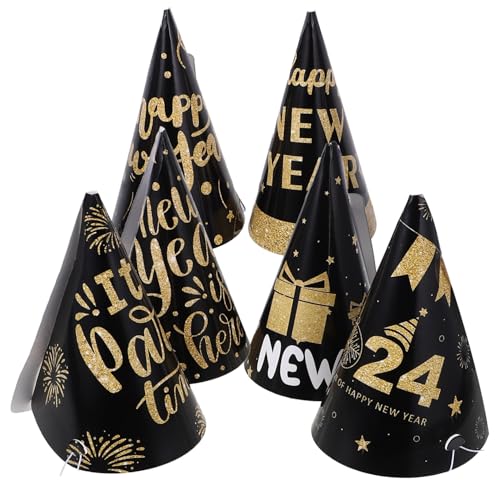 VALICLUD 6 Stück Schwarze Papierkegel Partyhüte in Metallic Neujahrs Silvester Dekoration mit Festlichem Design als Foto Requisiten für Familienfeiern VALICLUD 6 Stück Schwarze Papierkegel Partyhüte in Metallic Neujahrs Silvester Dekoration mit Festlichem Design als Foto Requisiten für Familienfeiern von VALICLUD