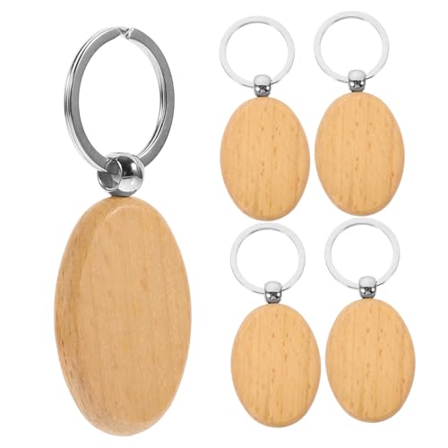 VALICLUD 6 Stück Teiliges Blanker Holz Schlüsselanhänger aus Buchenholz DIY zum Gravieren und Bemalen Stabile Holzanhänger mit Metallring zum Basteln und Personalisieren von VALICLUD