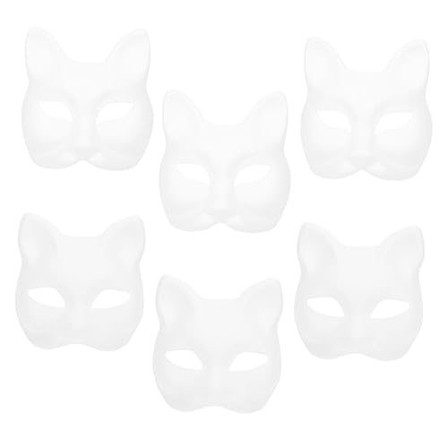 VALICLUD 6 Stück Teiliges Weiße Pappmaché Tiermasken Fuchs und Katze Unbemalte DIY Handbemalbare Masken für Fasching Cosplay Maskenball und Party von VALICLUD