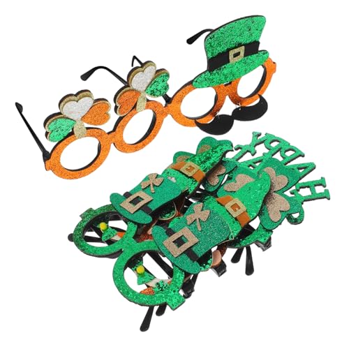 VALICLUD 7 Stück Teiliges St Patricks Day Brillen für Grüne Kleeblatt Sonnenbrillen mit Leprechaun Hut Motiv Glitzernde Party deko und Foto requisiten Leicht und Komfortabel für Festivals von VALICLUD