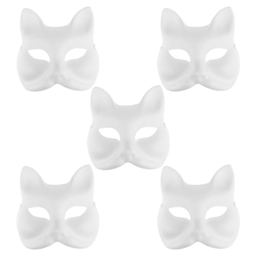 VALICLUD Blanko-Katzenmasken 5 Stück Maskerade-Katzenmasken Diy-Rohlingsmasken Unbemalte Weiße Katze Bemalbare Fuchsmasken Für Partygeschenke Maskerade-Requisite Halloween-Cosplay von VALICLUD