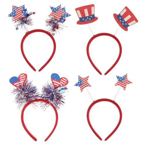 VALICLUD Haarreif USA Unabhängigkeitstag Party Dekoration: 4pcs Amerikanische Flagge Mini- Hut Haarband USA Stars and Stripes Kopfschmuck Accessoire für Amerika USA Party Deko Abschiedsparty Deko von VALICLUD