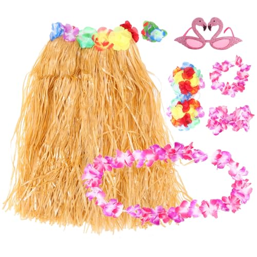 VALICLUD Hawaiianische Leis-Sonnenbrillen Grasröcke Blumenhalsketten Armbänder Haarspangen Tropische Luau-Hawaii-Blumenblätter Kranzgirlanden Luau-Partydekorationen von VALICLUD