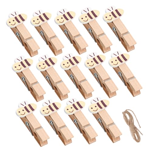 VALICLUD Holzklammer mit Kleinen Bienen motiv Clips aus Langlebigem Holz mit Praktischem Juteseil Vielseitig als Foto Snack Haushaltsklammern für Zuhause und Unterwegs von VALICLUD