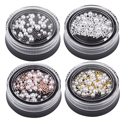 VALICLUD Nail Art Perlen Weiß Imitationsperlen Stahlperlen Nageldekorationen DIY Maniküre Zubehör für Frauen Mädchen Nagelschmuck Flatback Nageldesign von VALICLUD