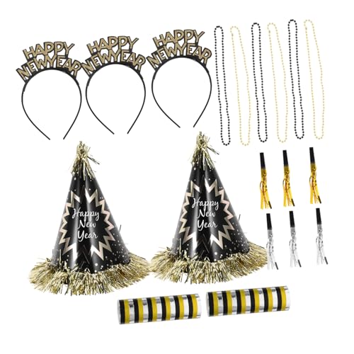VALICLUD Neujahrs Partyhut Set mit Haarreif Kegelhüten Perlenketten Geräuscharmen Partyartikeln Komfortabel Langlebig Vielseitig für Silvester und Festlichkeiten von VALICLUD