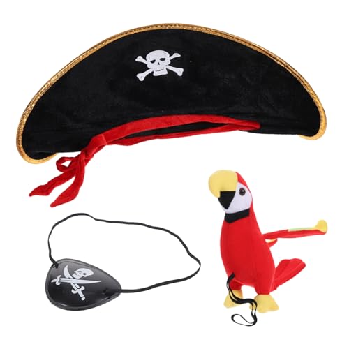 VALICLUD Piratenkostüm Halloween mit Piratenhut Augenmaske und Papagei Deko Langlebiges Cosplay Zubehör für Karneval Mottoparty Bühnenauftritt und Maskenball Teiliges Party Accessoire von VALICLUD