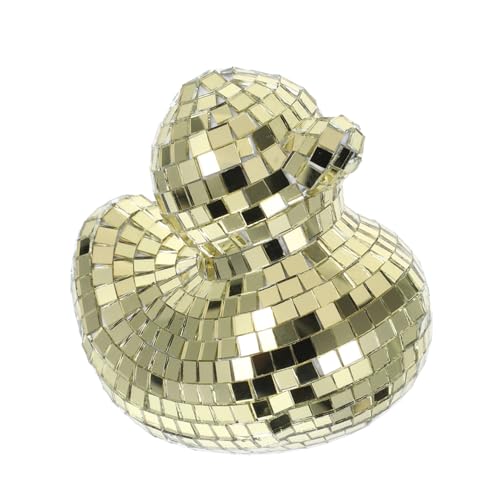 VALICLUD Spiegelnde Disco Ente Dekofigur aus Goldfarbene Tischdekoration für Party Hochzeit und Hochrealistisches Tiermodell als Stilvolles und Einzigartiges Wohnaccessoire von VALICLUD