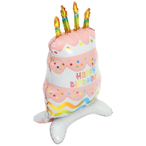 VALICLUD Stehender Happy Birthday Kuchen Folienballon mit Basis Aluminium Folienballon für Geburtstagsfeiern Dekoration und für Partys und Feierlichkeiten von VALICLUD