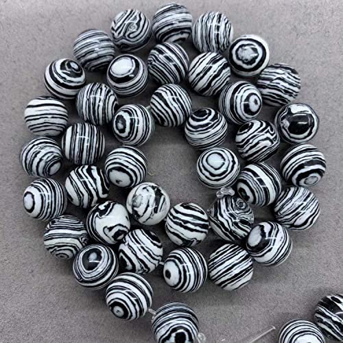 Exquisite Bastelperlen, schwarze und weiße Linien, lose Perlen, Halbzeuge, 6/8/10/12 mm schwarz und weiß gestreifte Perlen. Größe: 10 mm, 38 Stück) von VALISS
