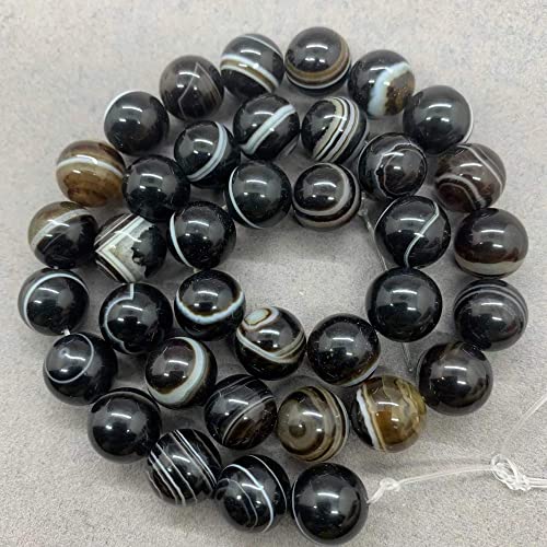 Exquisite handgefertigte Perlen, 8 Farben, natürliche Achat-Perlen, rot, schwarz, grün, blau und lila, gestreifte Achat-Perlen zum Selbermachen (Farbe: 7, Größe: 12 mm, 31 Stück) von VALISS