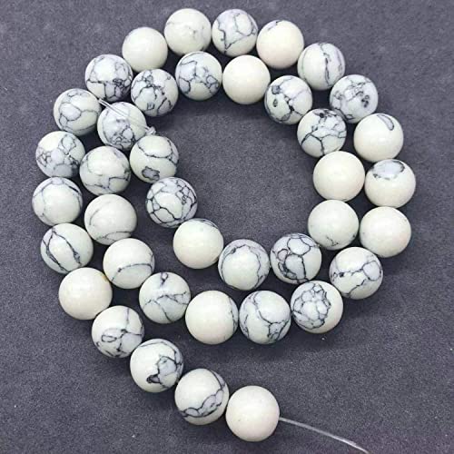 Exquisite handgefertigte Perlen, schwarze Seidenlinien, weiße türkisfarbene geschwungene Linien, handgefertigte synthetische Perlen in Türkis, lose Perlen und runde Perlen. Größe: 6 mm, 63 Stück Exquisite handgefertigte Perlen, schwarze Seidenlinien, weiße türkisfarbene geschwungene Linien, handgefertigte synthetische Perlen in Türkis, lose Perlen und runde Perlen. Größe: 6 mm, 63 Stück von VALISS