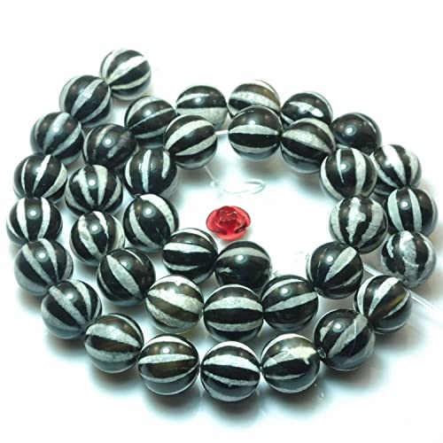 VALISS Exquisite, handgefertigte Perlen, Wassermelonen-Achat, loser Schmuck, geschnitzt, rundes Perlenarmband, DIY-Material, Halskette, handgearbeitete Halbedelsteine (10 mm, 37 Stück) von VALISS