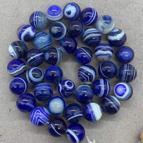 VALISS Exquisite handgefertigte Perlen, 8 Farben, natürliche Achat-Perlen, rot, schwarz, grün, blau und lila, gestreifte Achat-Perlen zum Selbermachen (Farbe: 6, Größe: 10 mm, 38 Stück) von VALISS