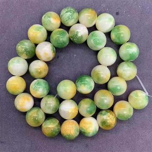 VALISS Exquisite handgefertigte Perlen, gelbe Milchjade, lose Perlen, Retro, runde Perlen, Jade, DIY-Armband, Perlenschmuck, Zubehör (Größe: 10 mm, 37 Stück) von VALISS