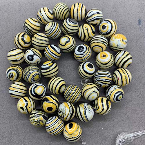 VALISS Exquisite handgefertigte Perlen, gelbe und schwarze Linien, lose Perlen, Halskette Armband 4/6/8/10/12 mm, Rosenkranzperlen (Farbe: 12 mm, 31 Stück) von VALISS