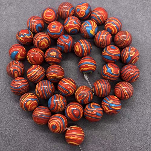 VALISS Exquisite handgefertigte Perlen, lose Perlen aus Malachit, rot, gelb und blau, runde Perlen, türkis, bunt, Armband zum Selbermachen, Halskette mit Perlen (Größe: 8 mm, 47 Stück) von VALISS
