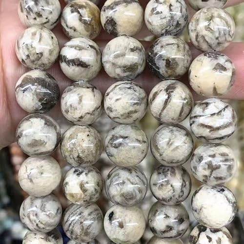 VALISS Exquisite handgefertigte Perlen, natürliche Feldspatperlen, runde Labradorit-Perlen, schwarz-weiß gesprenkelte Linien, rauer Stein, halbfertiges DIY-Zubehör mit Perlen (Größe: 6 mm, 62 Stück) VALISS Exquisite handgefertigte Perlen, natürliche Feldspatperlen, runde Labradorit-Perlen, schwarz-weiß gesprenkelte Linien, rauer Stein, halbfertiges DIY-Zubehör mit Perlen (Größe: 6 mm, 62 Stück) von VALISS