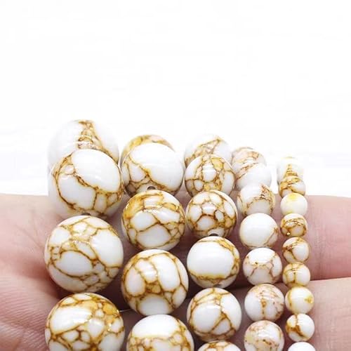 VALISS Exquisite handgefertigte Perlen, weiße, synthetische lose türkisfarbene Perlen mit seidenumwickelten Streifen und selbstgemachtes Zubehör für Halsketten, Ohrringe, 10 mm, 38 Stück VALISS Exquisite handgefertigte Perlen, weiße, synthetische lose türkisfarbene Perlen mit seidenumwickelten Streifen und selbstgemachtes Zubehör für Halsketten, Ohrringe, 10 mm, 38 Stück von VALISS
