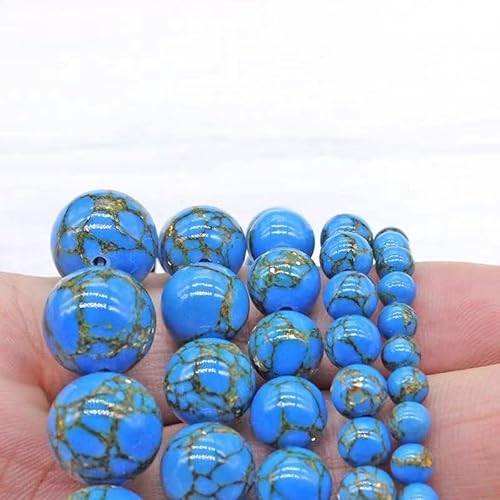 Wunderschöne handgemachte Perlen, Goldstreifen gewickelt Seide synthetische Türkis Runde Perlen DIY handgemachte Halskette dunkelblau Armband weibliche Accessoires Schmuck (Größe : 10mm 38pcs) von VALISS