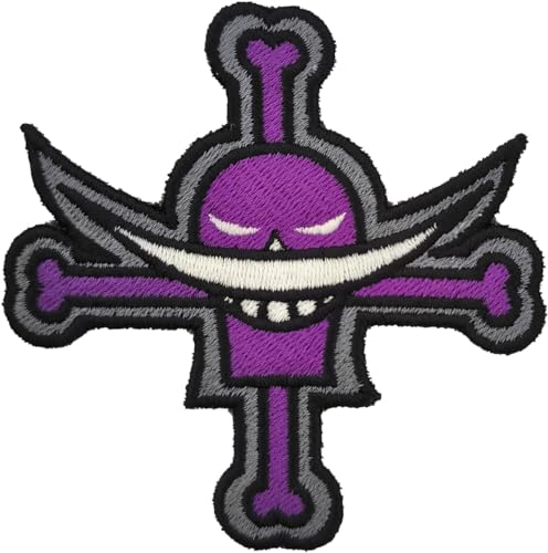 VALKYNEA 100 % bestickter Aufnäher, inspiriert von Anime-Fan-Kunst, weißer Bart/Jolly Roger/Totenkopf/Patch-Stickerei (thermoklebend/zum Aufbügeln) von VALKYNEA