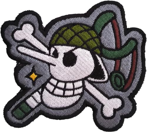 VALKYNEA 100 % bestickter Aufnäher, inspiriert von Anime-Fan-Kunst/Jolly Roger Usopp/Patch-Stickerei/bestickte Applikation (Thermoklebstoff/Eisen) von Valkynea