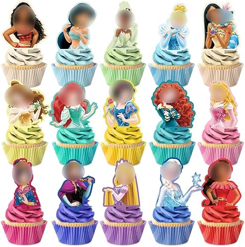 Prinzessin Tortendeko, Geburtstagskuchen Deko Prinzessin Cake Topper Geburtstag Mädchen 30 Stück Cupcake Topper, Tortendekoration für Kinderparty von VAMITV