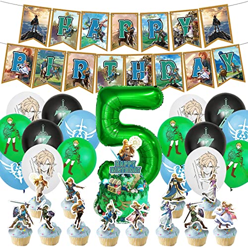 Animation Spiel Geburtstagsdeko Kindergeburtstag Deko Geburtstag Deko 31 Stück-1 Banner, 1 Kuchen Topper, 12 Cupcake Topper, 16 Latexballons, 1 Nummern Folienballon-3 jahre/4 jahre/5 jahre(5 Jahre) von VAMITV