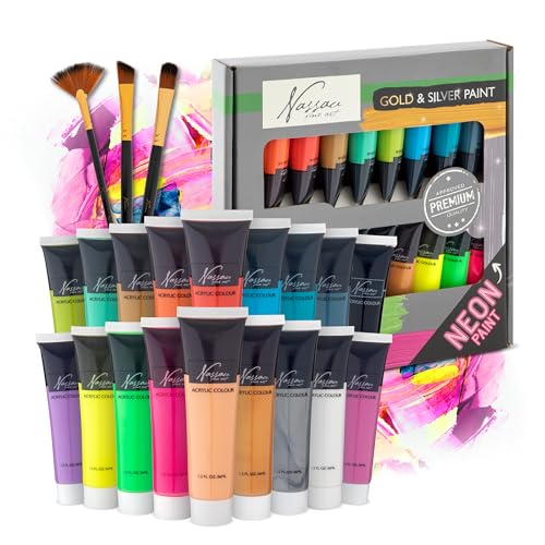 Nassau Fine Art Acrylfarben-Set: 18 Premium-Farben, einschließlich Neon- und Metallic-Gold und Silber | Wasserdicht, hohe Deckkraft und schnell trocknend | Perfekt für Künstler und Hobbyisten | 36 ml Nassau Fine Art Acrylfarben-Set: 18 Premium-Farben, einschließlich Neon- und Metallic-Gold und Silber | Wasserdicht, hohe Deckkraft und schnell trocknend | Perfekt für Künstler und Hobbyisten | 36 ml von VAN NASSAU FINE ART