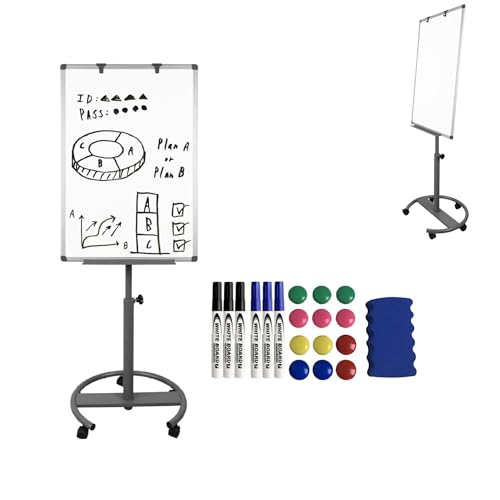 VANCHEMO Flipchart-Whiteboard auf Rädern 90x60cm Weißes Zeichenbrett Schreibtafel Magnetisch Beschreibbare Tafel Präsentation Whiteboard Bewegliche Wandtafeln (Runder Sockel mit Rädern) von VANCHEMO