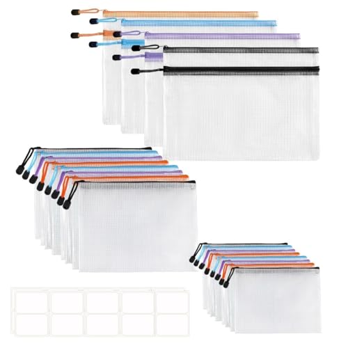 20 Stück Kunststoffhüllen mit Reißverschluss, wasserdichte Dokumententasche mit Reißverschluss, Set mit 4 x A4, 8 x A5 und 8 x A6 – ideal für Zuhause, Schule und Büro von VANHVIS