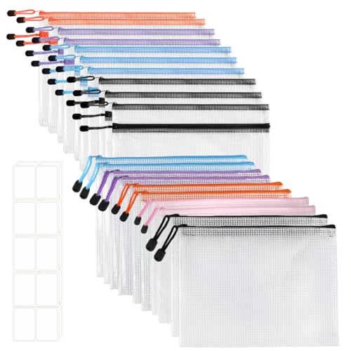 VANHVIS 20 Stück Kunststoffhüllen mit Reißverschluss, wasserdichte Dokumententasche mit Reißverschluss, Set mit 10 A4-Doppelschicht-Dokumenten, 10 A4 einlagig – ideal für Zuhause, Schule und Büro von VANHVIS