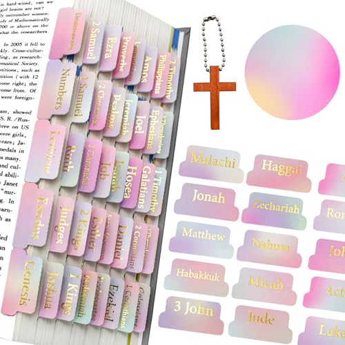 VANRA Bibelregister für Frauen, Studium, Bibel, Journaling, Zubehör, 75 Bibelindex-Tabs, Etiketten, laminiert, Regenbogen-Tabs, großer Druck mit goldener Schrift für Altes und Neues Testament VANRA Bibelregister für Frauen, Studium, Bibel, Journaling, Zubehör, 75 Bibelindex-Tabs, Etiketten, laminiert, Regenbogen-Tabs, großer Druck mit goldener Schrift für Altes und Neues Testament von VANRA