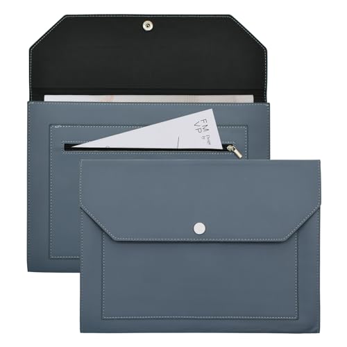 VANRA Fächermappe aus PU-Leder, Dokumentenhalter mit Druckknopf, Reißverschlusstasche, Portfolio-Umschlag, Ordner für A4-Papier (Dunkelblau) von VANRA