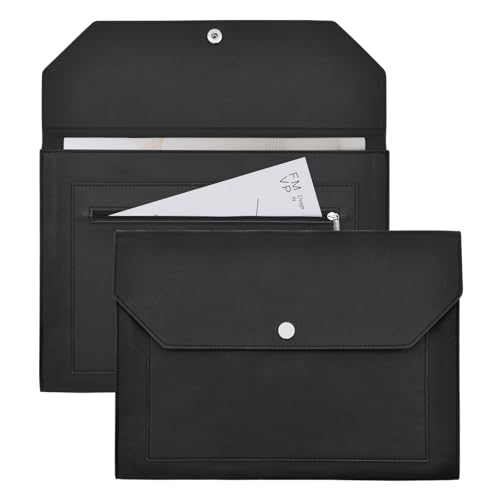 VANRA Fächermappe aus PU-Leder, Dokumentenhalter mit Druckknopf, Reißverschlusstasche, Portfolio-Umschlag, Ordner für A4-Papier (schwarz) von VANRA