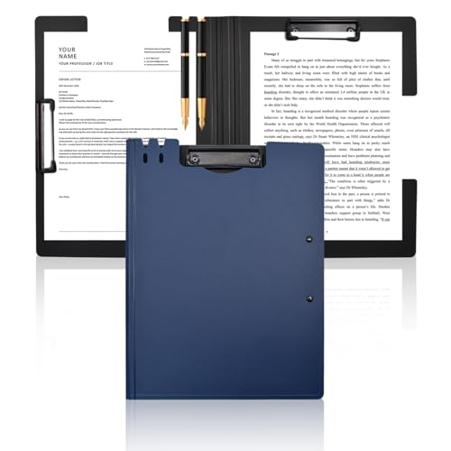 VANRA Klemmbrettmappe A4 Datei Cover Klemmbretter mit doppelten Metallclips, Kunststoff Faltbar Binder Klemmbrett mit Stifthalter für Büro Schule Klassenzimmer (Blau) von VANRA