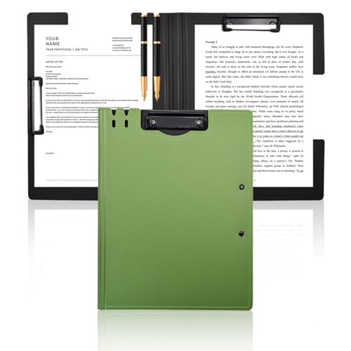 VANRA Klemmbrettmappe A4 Datei Cover Klemmbretter mit doppelten Metallclips, Kunststoff Faltbar Binder Klemmbrett mit Stifthalter für Büro Schule Klassenzimmer (Grün) von VANRA