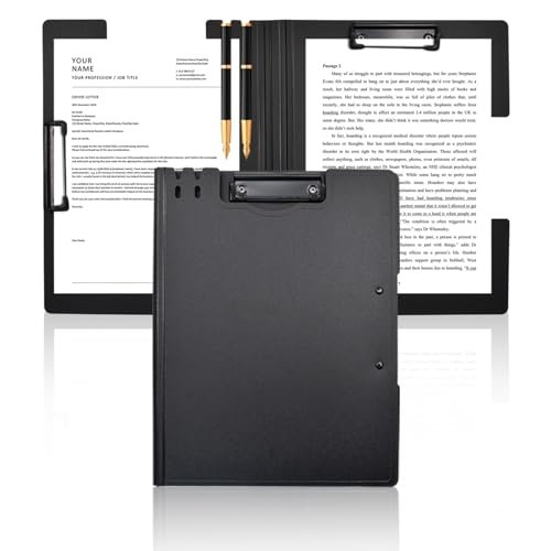 VANRA Klemmbrettmappe A4 Datei Cover Klemmbretter mit doppelten Metallclips, Kunststoff Faltbar Binder Klemmbrett mit Stifthalter für Büro Schule Klassenzimmer (Schwarz) von VANRA