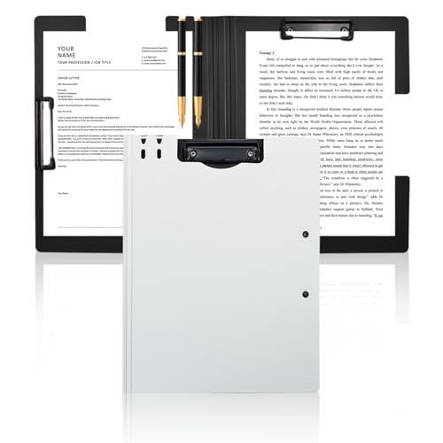 VANRA Klemmbrettmappe A4 Datei Cover Klemmbretter mit doppelten Metallclips, Kunststoff Faltbar Binder Klemmbrett mit Stifthalter für Büro Schule Klassenzimmer (Weiß) von VANRA
