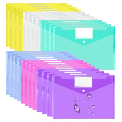 VANRA Kunststoff-Umschläge, Poly-Umschläge, transparent, Dokumentenmappen, Aktenumschläge mit Druckknopf und Etikettentasche, für Büro, Schule, A4, Briefgröße, Papieraufbewahrung, 6 Farben, 24 Stück VANRA Kunststoff-Umschläge, Poly-Umschläge, transparent, Dokumentenmappen, Aktenumschläge mit Druckknopf und Etikettentasche, für Büro, Schule, A4, Briefgröße, Papieraufbewahrung, 6 Farben, 24 Stück von VANRA