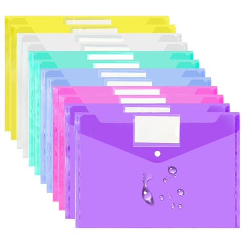 VANRA Kunststoff-Umschläge, Poly-Umschlag, transparente Dokumentenmappen, Aktenumschläge mit Druckknopf und Etikettentasche, für Büro, Schule, A4, Briefgröße, Papieraufbewahrung, 6 Farben, 12 Stück VANRA Kunststoff-Umschläge, Poly-Umschlag, transparente Dokumentenmappen, Aktenumschläge mit Druckknopf und Etikettentasche, für Büro, Schule, A4, Briefgröße, Papieraufbewahrung, 6 Farben, 12 Stück von VANRA